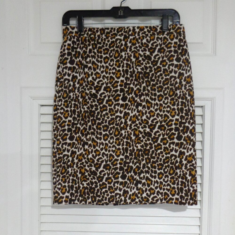 J Crew Linen Cotton Leopard Cheetah Print Pencil Skirt Women’s Size 4‎